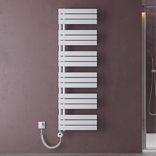dopprro Radiador Toallero Horizontal de Agua Caliente, Montaje en Pared, 159x50 cm, Color Blanco con Resistencia Eléctrica de 1000W, Calienta Toallas y Calefacción para Baño FN