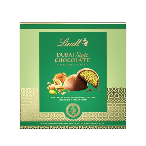 Lindt Praline DUBAI STYLE CHOCOLATE, Praline di Cioccolato al Latte ripiene di di Pistacchio e Kadayf, Formato 90g (12x90g)