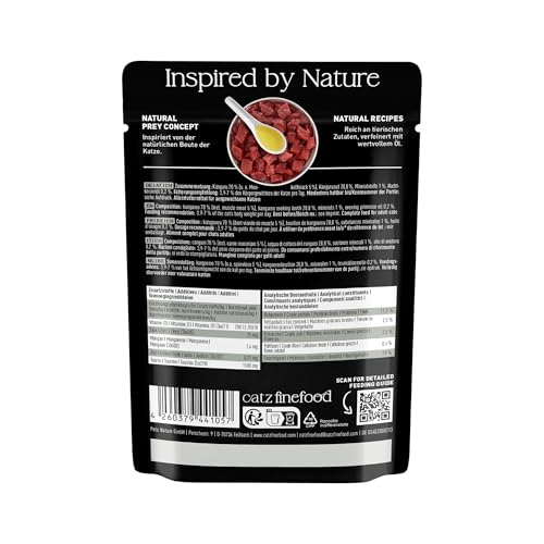 catz finefood Purrrr Känguru Monoprotein Katzenfutter nass N° 107, für ernährungssensible Katzen, 70% Fleischanteil, 16 x 85 g Beutel