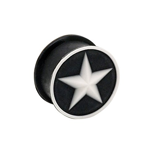 Blue Banana Body Piercing Dilatación Silicona Star Plug (Negro/Blanco) - 18mm (Calibre/Grosor)