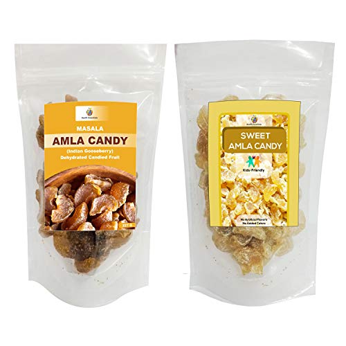 Jioo Organics Amla Candy Sweet, Dried Amla Candy (No Sugar Layer) and Ayurvedic Amla Candy Masala, Natural Dried Chatpata Spicy Amla Candy, 250g Each