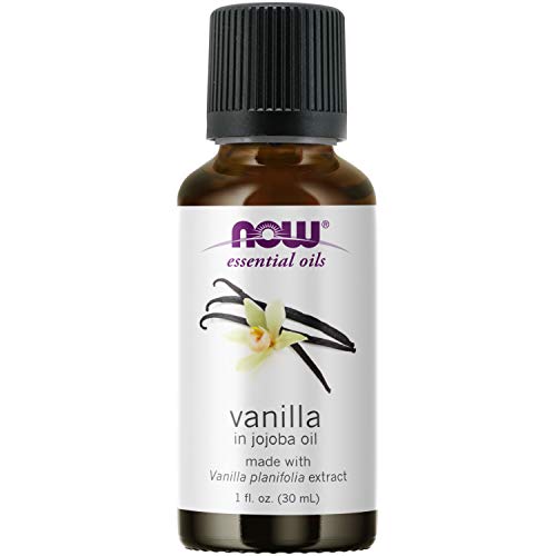 NOW Essential Oils, Vanilla Oil, Blend of Pure Vanilla Bean Extract in Pure Jojoba Oil, Sweet Aromatherapy Scent, Vegan, Child Resistant Cap, 1-Ounce