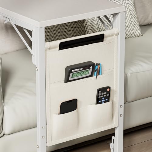 Image of Folding TV Tray Table, Small Folding Side Table with Storage Bag, Portable C Shaped End Table for Couch Sofa Bed, White