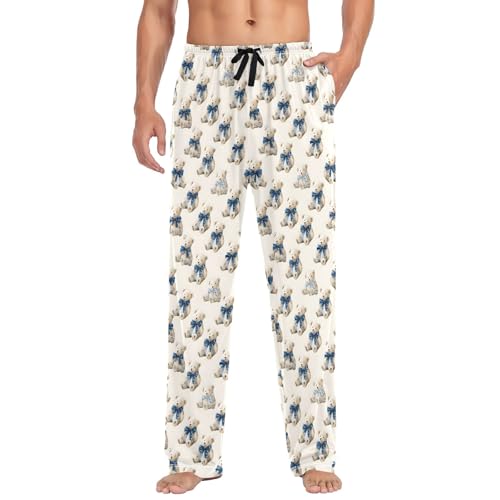 Mens Cotton Pajama Pants Sleep Lounge Pj Bottoms Sleepwear with Pockets Drawstring S Bow Bears