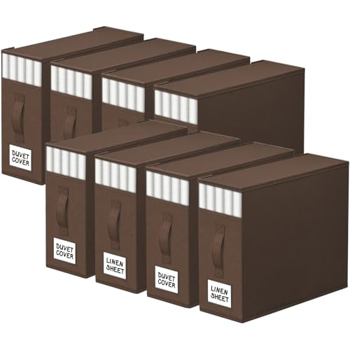 Image of StorageTastic 8 Pack Bed Sheet Closet Organizers and Storage,Sturdy Foldable Storage Containers with Window and Label,Storage and Organization for Bedding Sheets,Duvet Covers,Blankets (Brown)