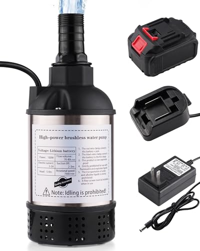 Cordless Submersible Water Transfer Pump, 1100GPH Battery Powered Sump Pump for Hot Tub, Portable Submersible Utility Pump for Camping, Rain Barrel, Includes 21V Battery, Charger and Adapter