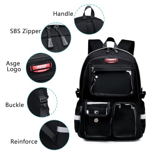 Asge Kids School Backpack for Girls Bookbag for Middle School Boys with Transparent Pocket - Perfect Book bags for Students and Everyday Use4