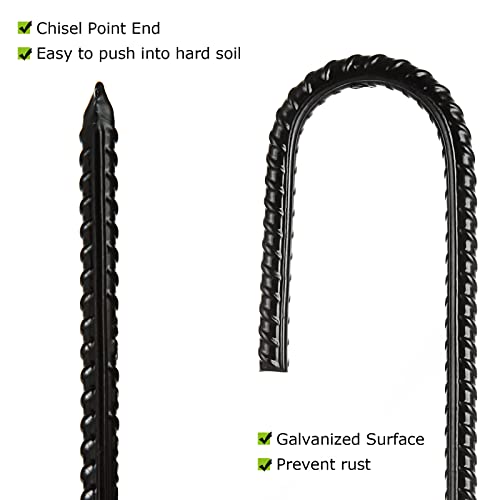 ACXFOND 12 Inch Rebar Stakes, 16Pcs Heavy Duty Rebar Stakes J Hook 2/5 Ground Stakes Tent Stakes Rust Proof Coated Ground Anchors with Chisel Point End for Camping Tent - Thumbnail 3
