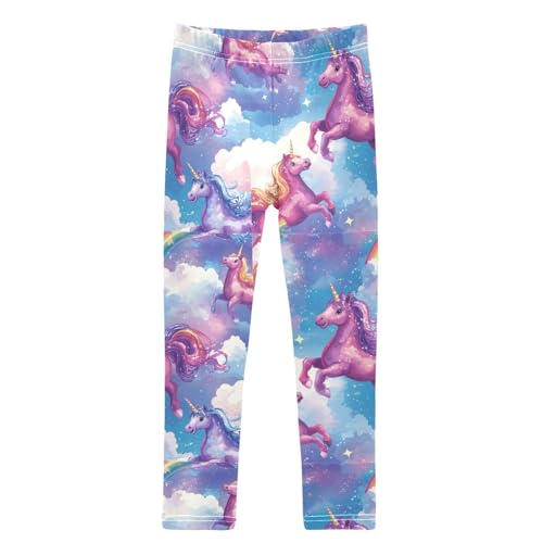 Happy Purple Unicorn Girls Leggings Kids Yoga Pants Dance Active Tights 4T