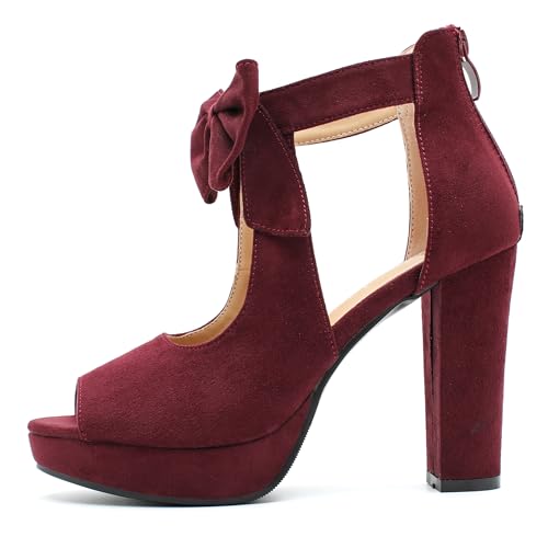 Image of fereshte Women's Bow Chunky Heel Sandals, Platform High Heel, Peep Toe, 3.94 Inch Block Heel
