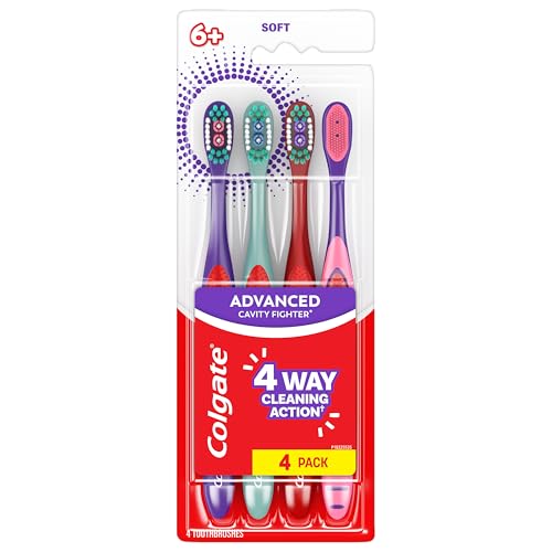colgate extra soft kids toothbrushes advanced cavity fighter kids toothbrush pack extra soft bristles help remove plaque and stains for a gentle clean for children ages 6 and up 4 pack