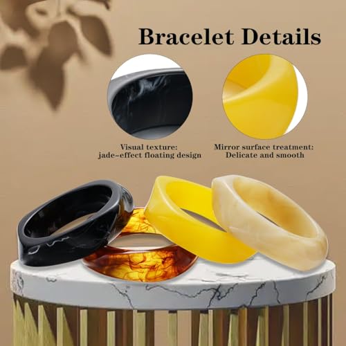 4 Pcs Square Acrylic Resin Bangle Bracelets Wide Irregular Geometric Plastic Bracelet Wristbands for Women Jewelry Set3