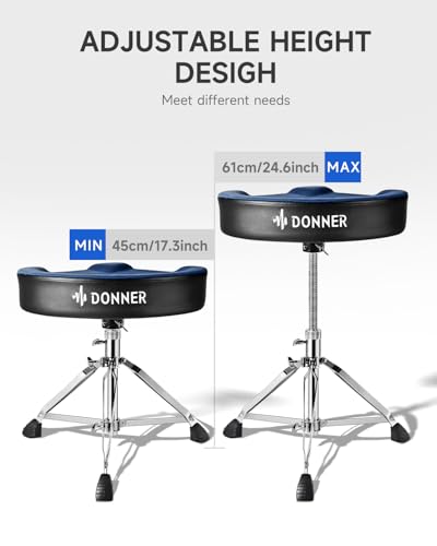 Donner Heavy Duty Drum Throne, Motorcycle Style Drum Stool, Widened Drum Chair with Velvet Surface, Height Adjustable Padded Seat, Double Braced, Blue - image 4