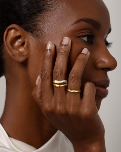 Gold Rings for Women Non Tarnish Dainty 14k Gold Plated Stackable Ring Set Trendy Cubic Zirconia Thumb Wedding Engagement Bands Rings for Women Size 5 6 7 8 9 10 114