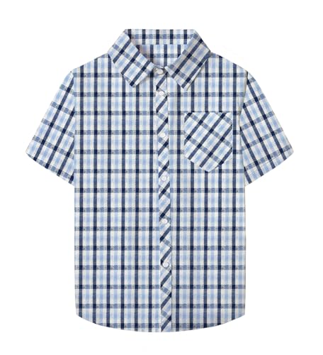 Image of SANGTREE Girls and Women Plaid Shirt Short Sleeve Button Down Summer Blouses Tops