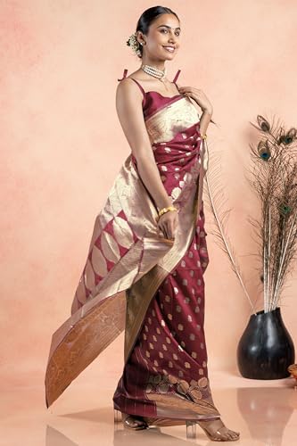 Image of Subham Women Saree Chandrakor Paithani Silk Cotton | Soft Daily Wear Golden Zari Sari with Unstitched Blouse