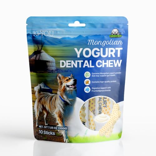 Fabrechew KI-You Mongolian Yogurt Dog Chew – Probiotic & Prebiotic Rich for Gut Health, Soft...