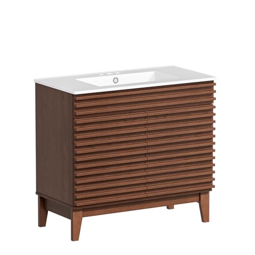 ROOMTEC 36" Bathroom Vanity with Sink, Mid-Century Freestanding Bathroom Vanity