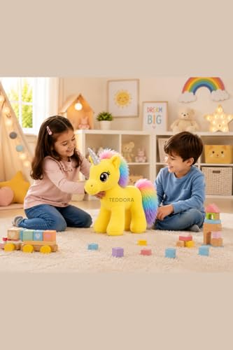 Image of Angel Unicorn Soft Toy for Girls Boys Kids,Yellow,Unicorn Animal Plush Stuffed Baby Teddy Gift Birthday, 30 cm