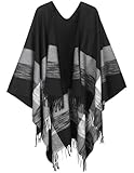 OWIF Women's Shawl Wraps Open Front Travel Poncho Cape Warm Oversized Plaid Sweaters Casual Cardigan Shawls for Fall Winter,Series 05-Black Check