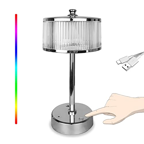LYTLM Akku Nachttischlampe mit Touch Dimmbar, Kabellos Tischlampe USB Aufladbar, Kristall Schreibtischlampe Batteriebetrieben, 7 Farbwechsel RGB Stimmungslicht für Schlafzimmer Wohnzimmer Cover