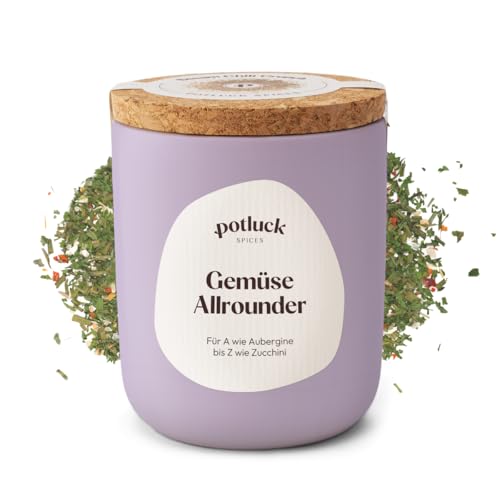 Potluck I Gemüse Allrounder I Gewürzzubereitung für Auflauf, Gratin, Bowls und Gemüsepfannen I 55 g im Keramiktopf I Gesunde Ernährung, Lecker Essen für zu Hause