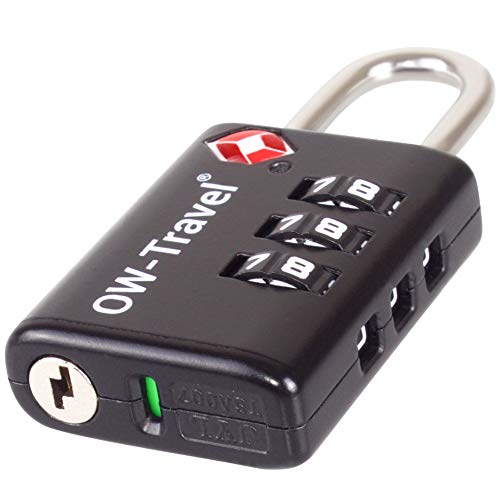 OW-Travel Candado maleta TSA: INDICATOR DE ALERTA ABIERTA. Candado numerico 3 Digitos. Candado Combinacion Taquilla. Candados para mochilas. Candado Taquilla Gimnasio. Candado seguridad Negro 1