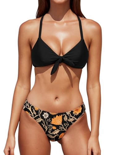 Image of CUPSHE Women's Two Piece Bikini Set Floral Print Knot Bunny Tie