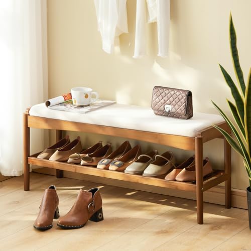 STDDRE Shoe Bench Entryway Bamboo 2-Tier Shoe Rack with...