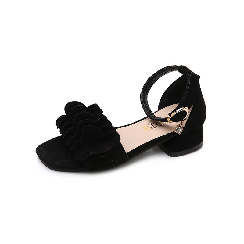 Girls Sandals Dress Party Sandals with Flowers Little Girls Low-Block Heel Wedding Sandals