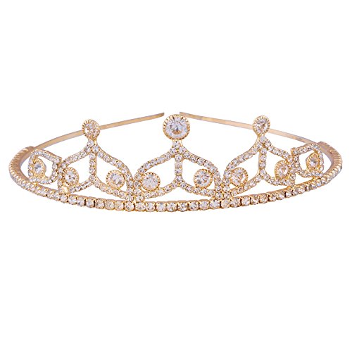 Accessher Gold Plated Sparkling Rhinestones Embellished Statement Stunning Hair Bands/Head Bands/Hair Tiara and Crowns for Women and Girls Pack of 1