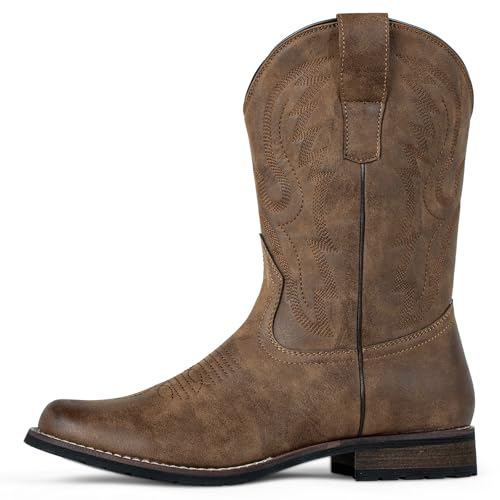 J's.o.l.e Cowboy Boots for Men Round Toe Western Boots Pull on Silp Resistant Men’s Work Boots2