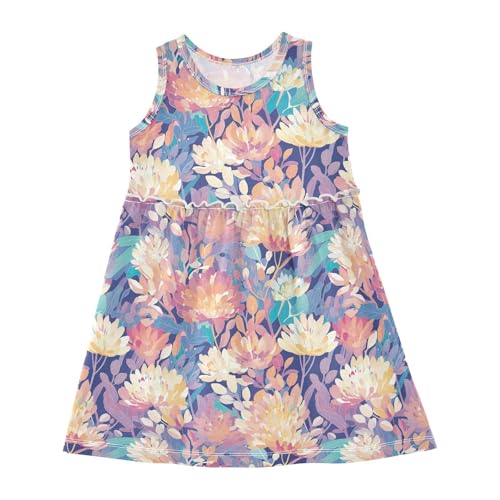 KLL Autmun Trendy Floral Pattern Girls A-Line Dress Casual Beach Sundress Spring Summer Crew Neck