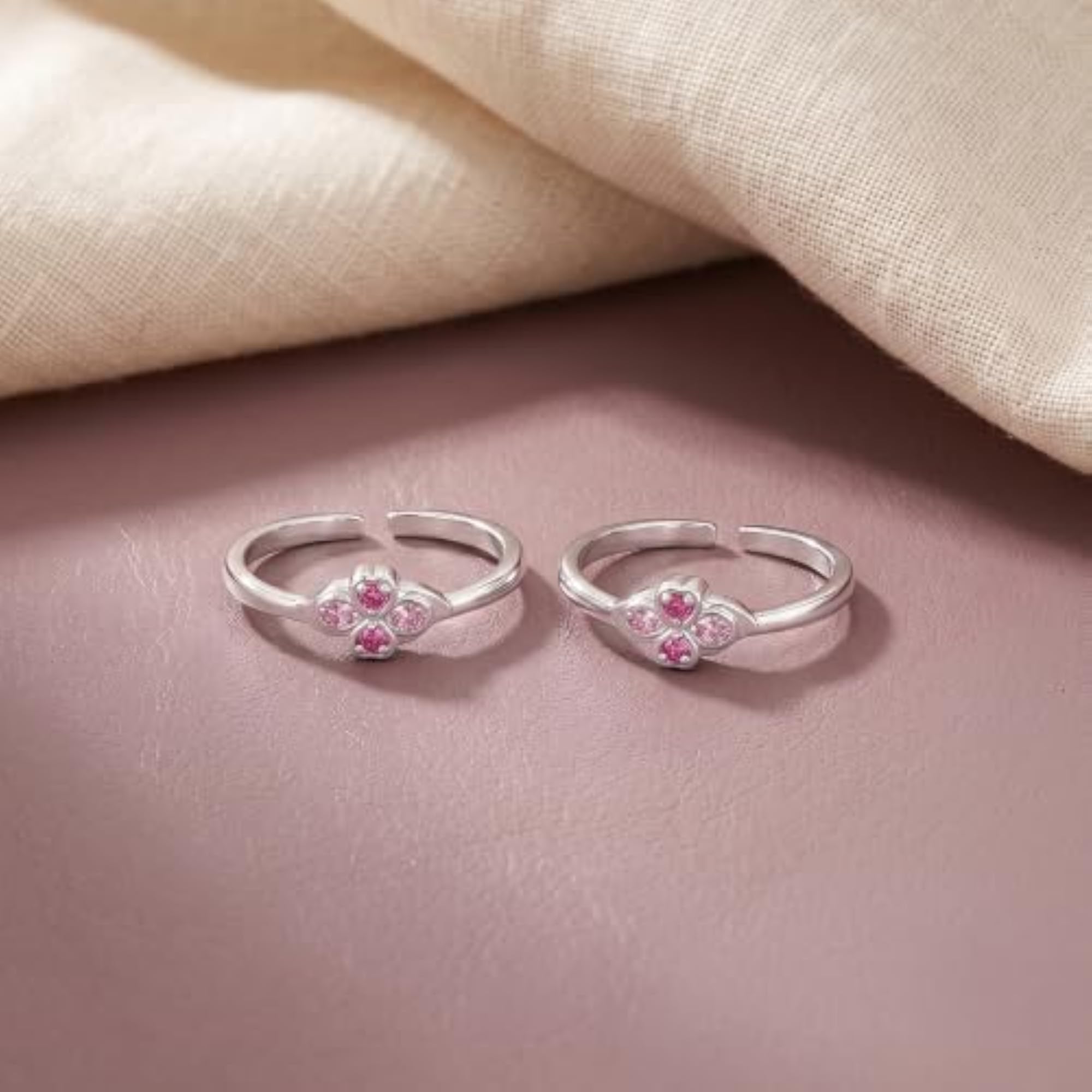 Women's Pure 925 Silver Four Petal Flower Toe Rings, Adjustable