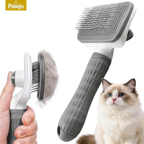 Pawjo Self Cleaning Cat and Dog Grooming Brush – Deshedding & Detangling – Suitable for Short & Long Hair – Pet Grooming & Massage Comb with Ergonomic Handle