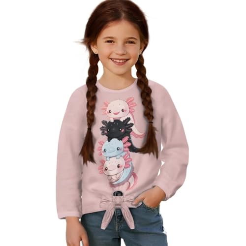 WELLFLYHOM Shirt for Girls 5-12T Long Sleeve Tees Top Tie Knot Pullover T-Shirt Trendy Crewneck Undershirt Fall Outfits