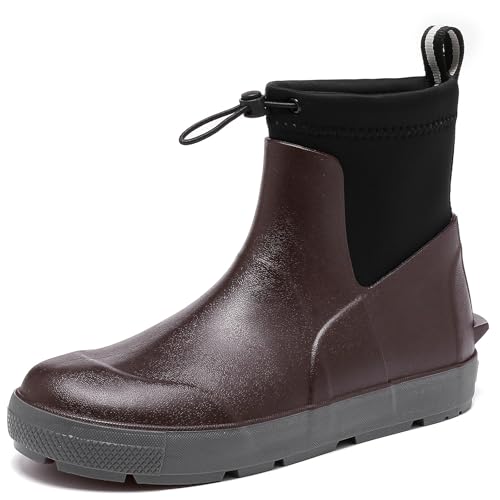 (Size 7) Deck Boots For Men Anti-Slip, Waterproof Ankle Rain Boots, Rubber Outdoor Fishing Footwear, Chelsea Garden Work Water Shoes
