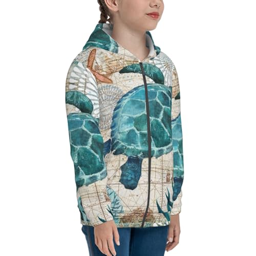 Watercolor Sea Turtle Kids Pullover Hoodies Boys Zip Up Sweatshirts Girls Athletic Clothes with Pocket4