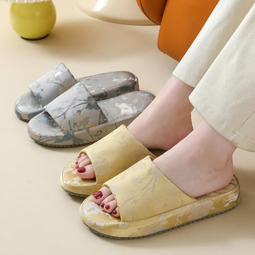 Retro Embroidered Thick Sole Slippers Women Single Strap Slides Run Small Silk-Like Upper Soft TPR Anti-Slip Soles Indoor Shoes4