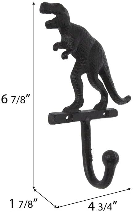 Black Dinosaur Metal Wall Hook Decoration Home Game Room Decor 6" Length
