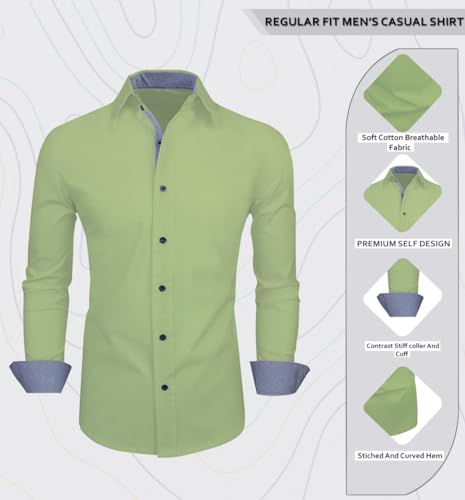 Image of Zombom Men's Solid Cotton Blend Regular Fit Full Sleeve Collared Neck Casual Shirt for Men