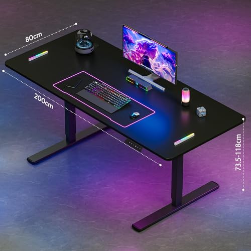 SANODESK 200x80cm Electric Standing Desk Height Adjustable Gaming Desk with with Hooks & Cupholder Sit Stand Desk with Organizer Ergonomic Home Office Computer Desk - Black - Image 4