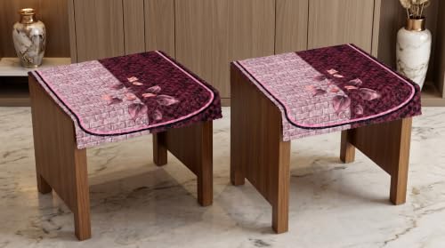 Image of KINGLY Quilted Velvet Sofa Cover Wine Maroon 2 Pc Stool Cover