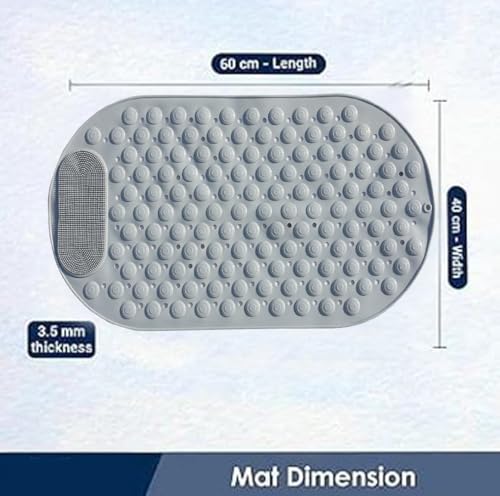 Image of Homecloud Anti Skid Mat for Bathroom Floor Shower mats for Bathroom Anti Slip with Foot Scrubber Bath mat Anti Slip with Suction Cups & Drain Holes (69x35 Cm) (Oval Grey)