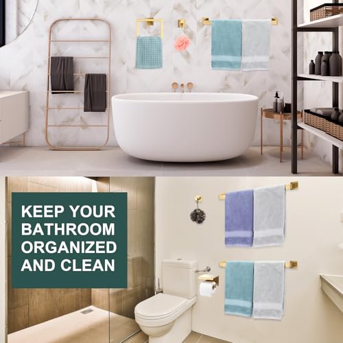 Image of 15 Pcs Bathroom Accessories Set, 24 Inch Bathroom Hardware Set, Stainless Steel Bath Towel Bar, Towel Racks, Robe Hook, Toilet Paper Holder with Phone Shelf Wall Mounted for Gifts (Gold)