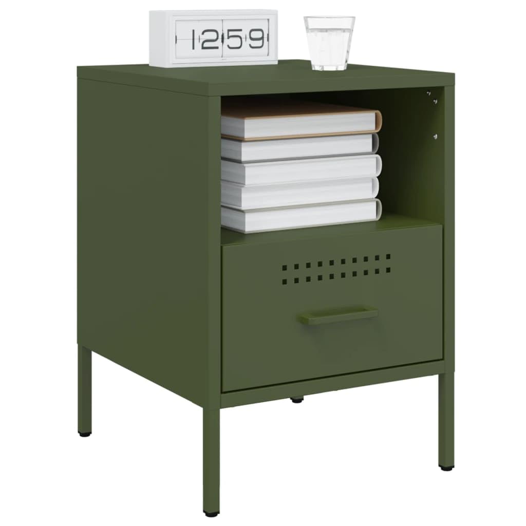 Table d'appoint de salon vert olive en métal meuble de nuit de chambre à coucher lot de 2
