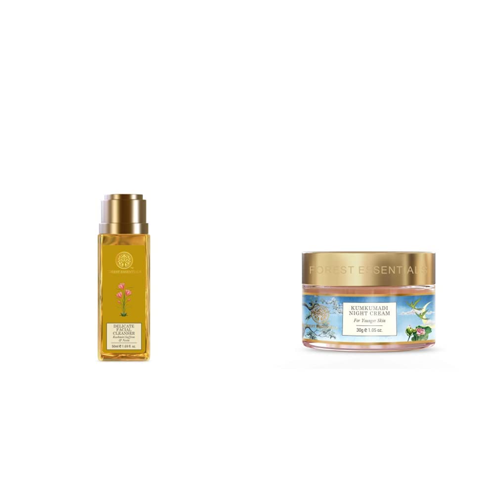 Forest Essentials Delicate Facial Cleanser, Saffron and Neem, 50ml and Night Cream, Kumkumadi Keram, 30g-image-40
