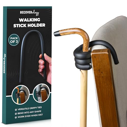 Support pour canne | Lot de 3 attaches | Sécuritaire pour béquilles | Rangement polyvalent | Accrochez vos béquilles partout | Empêche la canne de tomber...