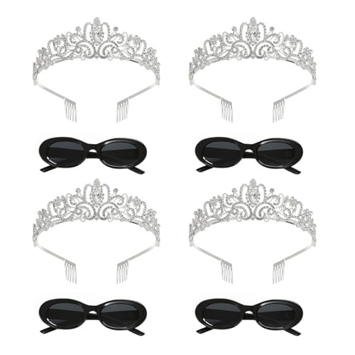 Furutonhe 8 Pcs Princess Tiara Crowns and Sunglasses Women Costume Accessories Set Dress Up Bachelorette Party Favors for Diaries