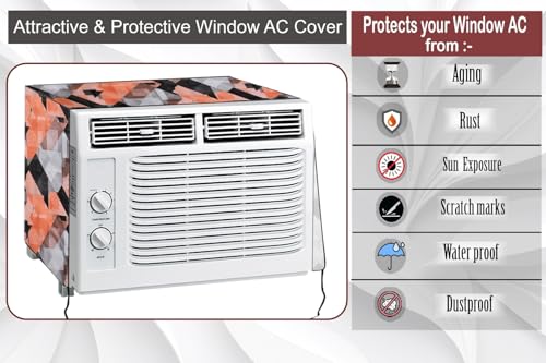 Image of The Furnishing Tree Window AC Cover for 1.5 Ton capacity PVC Waterproof and Dustproof Chekered Pattern Orange